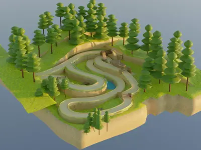 Low Poly Cartoon Race Track Low-poly 3D model