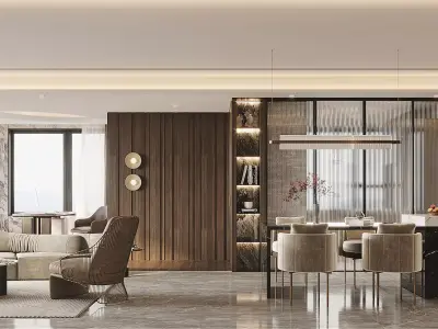 Modern living room dining room interior scenes 211 3D model