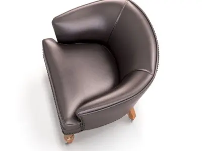 20th Century English Red Leather Barrel Chair 3D model