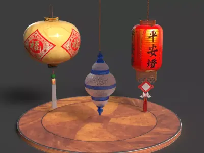 Chinese  red lanterns  Low-poly 3D model