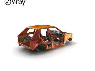 Rusty Charred Car Body Model Pack with Detailed Rust Texture Low-poly 3D model