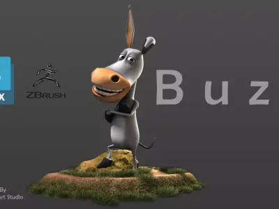 Stylized Rigged Donkey Cartoon Character Low-poly 3D model