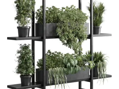 Standing metal shelf with a set of plants Low-poly 3D model