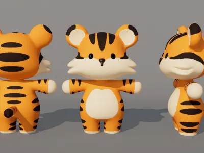 Rigged Cartoon Tiger Low-poly 3D model