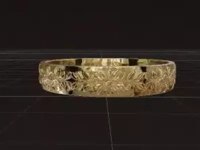 Gold Ring with Artistic Floral Engraving and Elegant Design 3D print model