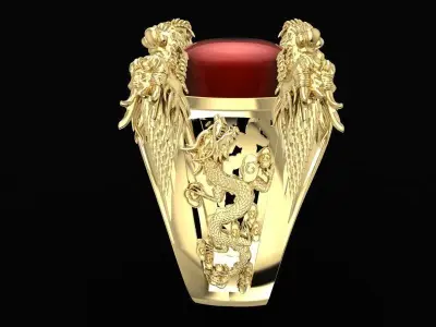 Luxury Dragon Guard Oval Gemstone Ring for Men 1584 3D print model