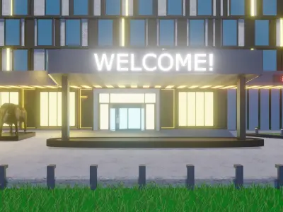 Hotel building with lights Low-poly 3D model