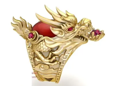 Luxury Chinese Dragon Gold Ring for Men  2075 3D print model