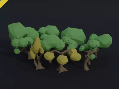 Cartoon trees Polygonal Style Low-poly 3D model