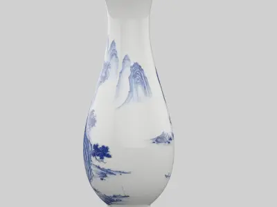 Chinese Porcelain Blue and White Landscape Vase 3D model