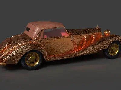 Golden vintage car   Low-poly 3D model