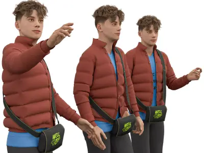 Casual Man with Puffer Jacket Stylized Urban  Low-poly 3D model