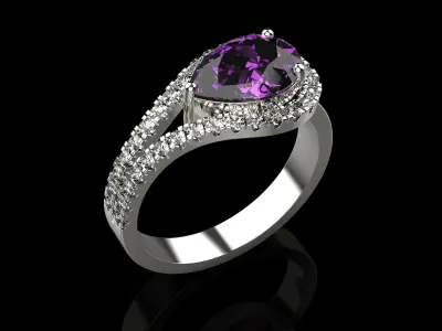 Pear Cut Ring With Diamonds N69 3D print model