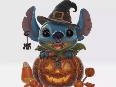 Stitch Halloween Pumpkin Witch 3D print model
