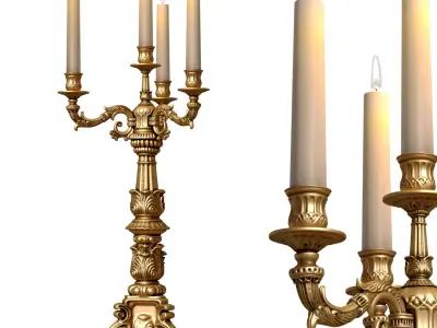 Gold Classic Palace Antique Candlestick Candle Holder 3D model