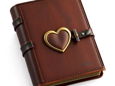 Vintage Leather Heart Clasp Journal Low-poly 3D model