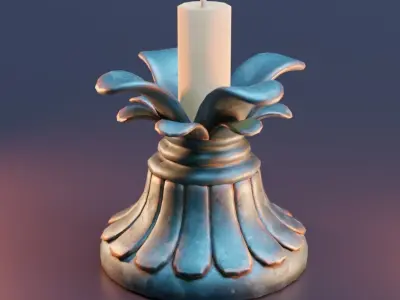 Candle holder with flower Low-poly 3D model