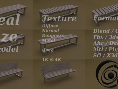 Bench Set 8M1T 04 Low-poly 3D model