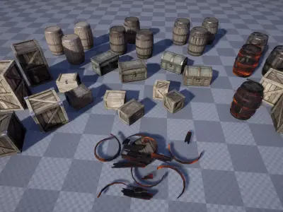 Vintage Crates Barrels and Chests For Unreal Engine 4 Low-poly 3D model