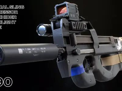 P90 with Attachments Low-poly 3D model
