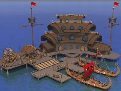 Seaport viking ship Low-poly 3D model