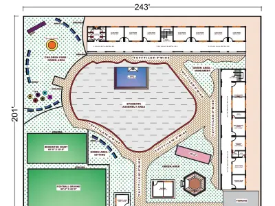 3D MODEL SCHOOL  WITH SPORTS COMPLEX   Low-poly 3D model