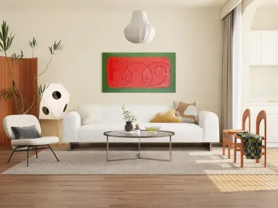 Mid Century interior scene 3D model 3D model