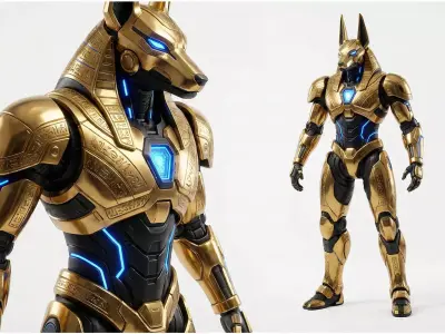 Sci-Fi Anubis Statue - Mecha Egyptian Guardian Prop Low-poly 3D model