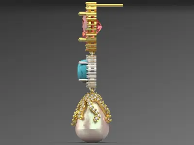 luxury gemstone pearl earring pe0026 3D print model