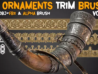 50 Ornaments Trim Brush    Vol 12 Low-poly 3D model