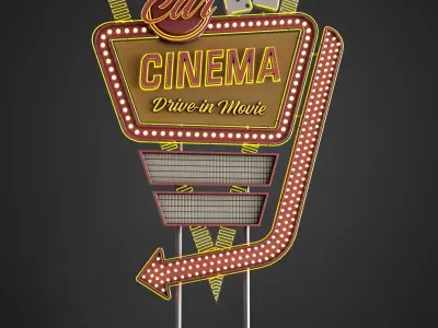 Car Cinema Billboard in 3 versions Low-poly 3D model