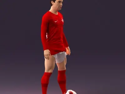 001053 soccerplayer red white uniform and ball 3D model