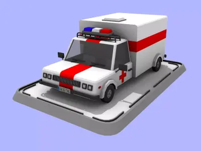 Cartoon Low Poly Ambulance Car 3D model
