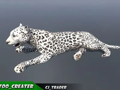 Lowpoly Wild Animals White Leopard Rigged 3D model Low-poly 3D model