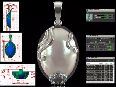 Mother of Pearl Oval Pendant with Diamond Topaz jp0381 3D print model