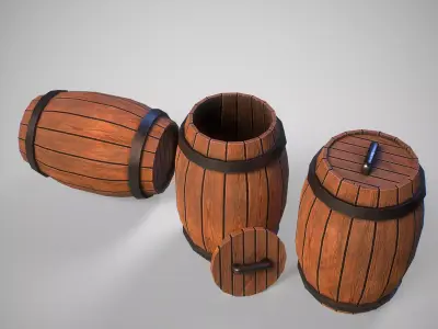 Stylized gameready empty barrel Low-poly 3D model