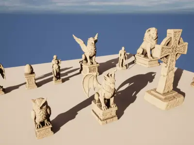 Ancient Stone Statue 10 Game-Ready Models Low-poly 3D model
