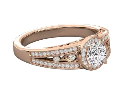 Luxury Vintage Halo Diamond Ring CAD Design With Double Shank 3D print model