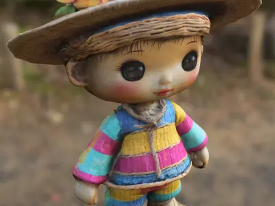 Cute Straw Doll Low-poly 3D model