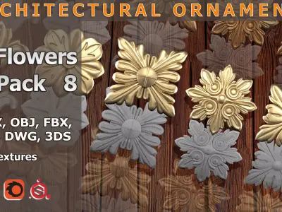 5 Flowers Ornamental Pack 8 3D model