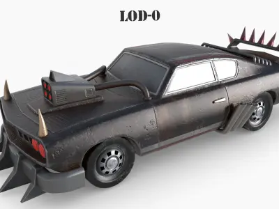 Post Apocalyptic Plymouth Barracuda Low-poly War Car Game Asset Low-poly 3D model