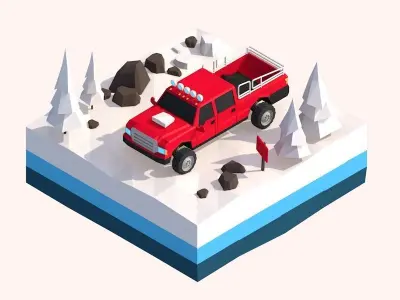 Cartoon Low Poly Snow Jeep Wheel Vehicle Low-poly 3D model
