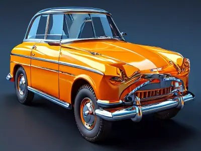 Classic Orange Vintage Car 3D Model Low-poly 3D model