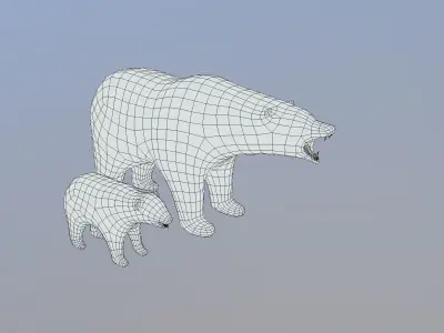 Polar bears - Mother and Cub Low-poly 3D model