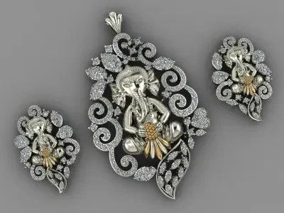 Gannesh Pendent GolD With Daimonds 3D print model  3D print model