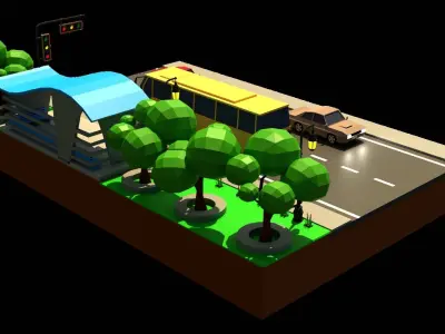 Bus Station H4 Low-poly 3D model