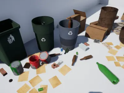 City Trash pack Low-poly 3D model