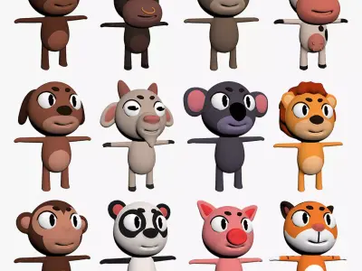 Cartoon Animal Character Pack Low-poly 3D model