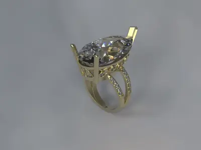 Luxury art-fashion ring with huge central gem 3d model 3D print model