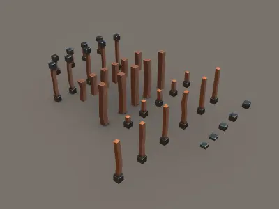 Stylized PBR Wooden Posts Pack Low-poly 3D model